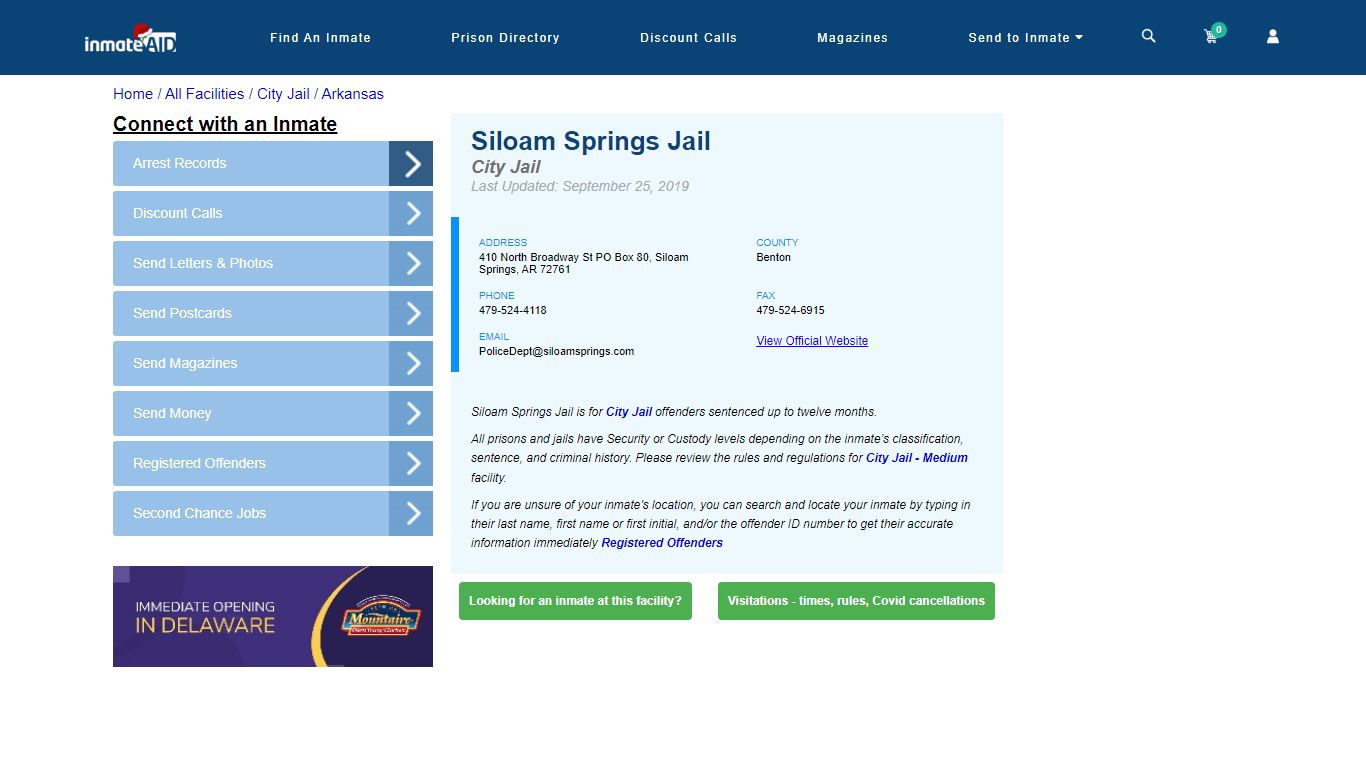 Siloam Springs Jail | Inmate Locator
