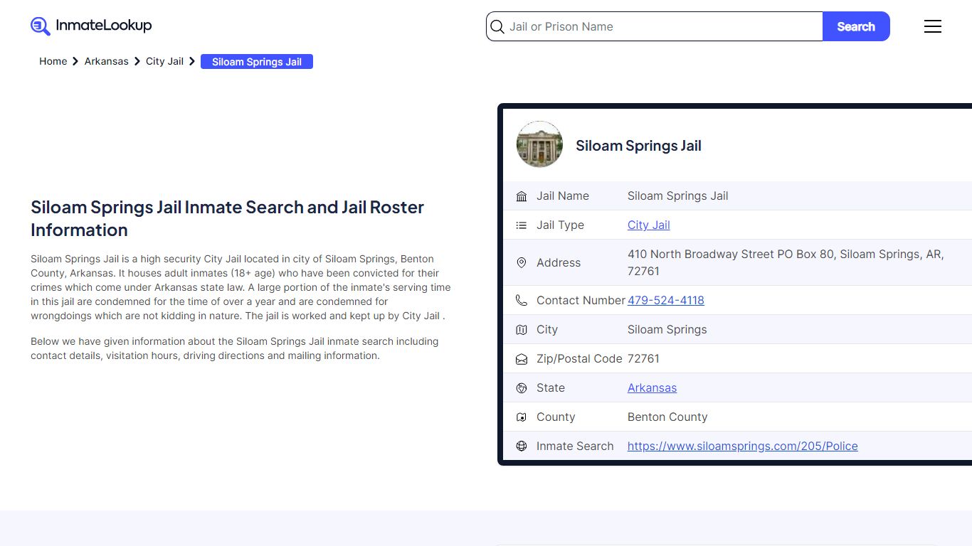 Siloam Springs Jail Inmate Search and Jail Roster Information