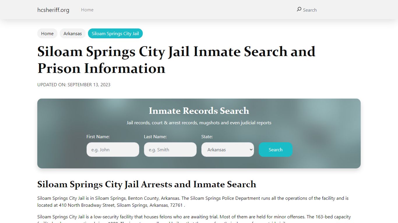 Siloam Springs City Jail Inmate Search and Prison Information