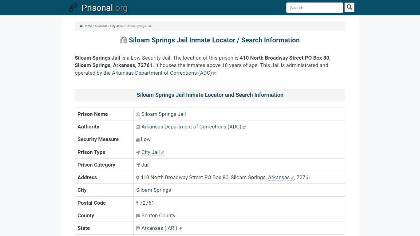 Siloam Springs Jail-Inmate Locator/Search Info, Phone, Fax, Email ...